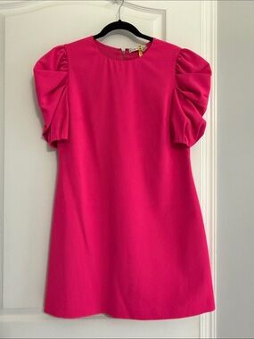 Alice + Olivia Hot Pink Puff-Sleeve Shift Dress
